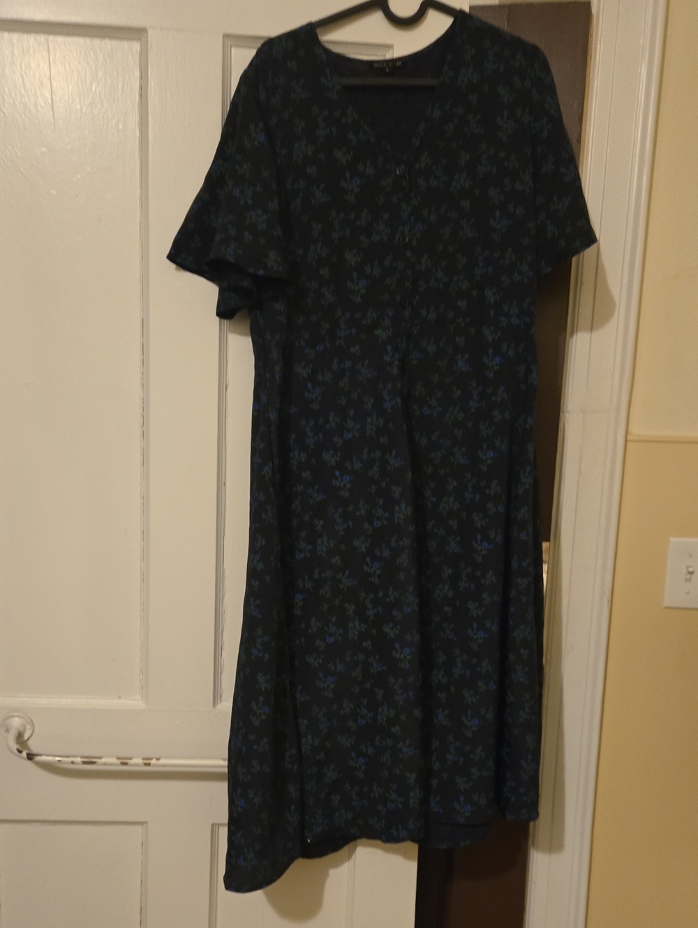 Women's Black Midi Dress with Blue Floral Print